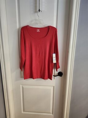 Jones New York Scoop Neck Long Sleeve Top - Red